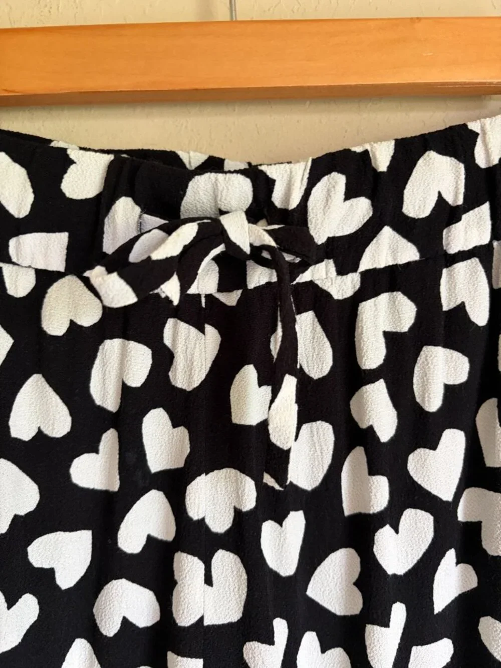 Kate Spade Black White Dancing Heart Ria Size 0 Heart Printed Pants Drawstring C